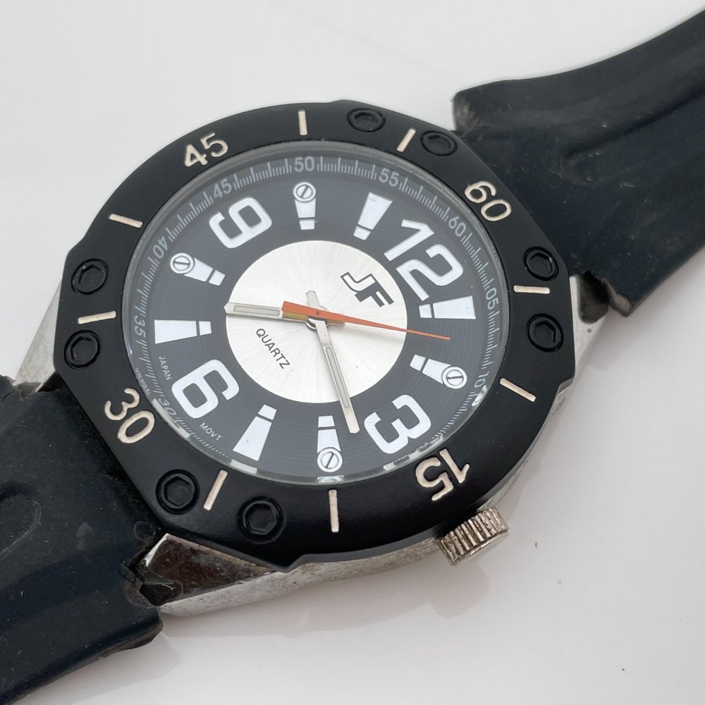 JF J Ferrar Men Watch Black Rubber Band Analog Wrist Watch - Picture 1 of 11